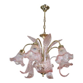 Liz Taylor, Iridiscent Pink Murano Glass Chandelier, 1980s For Sale