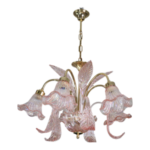 Liz Taylor, Iridiscent Pink Murano Glass Chandelier, 1980s