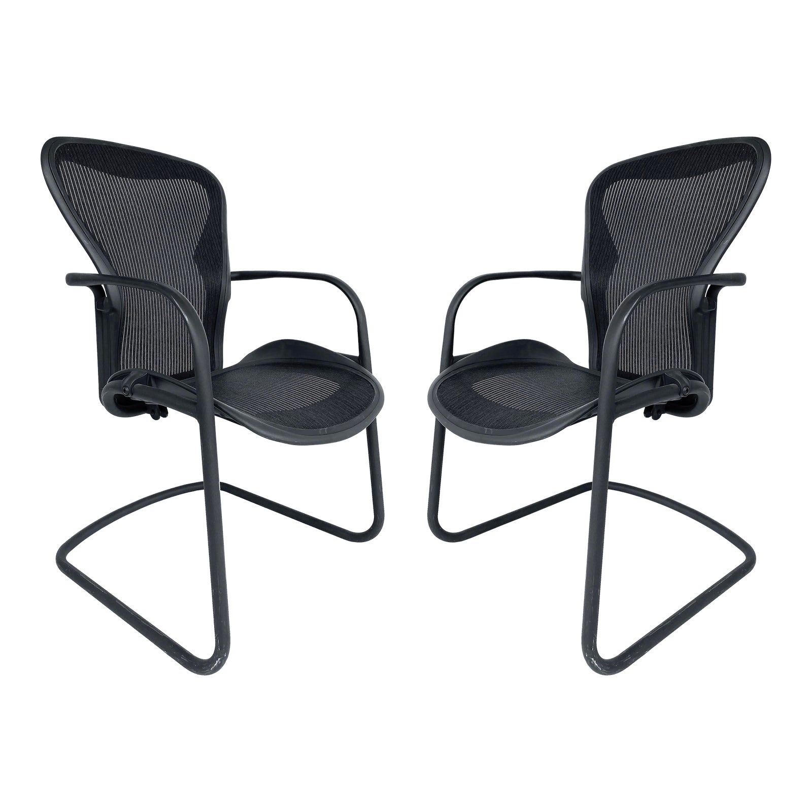 Herman Miller Aeron Ergonomic Side Chairs, Black Tubular Metal Frames