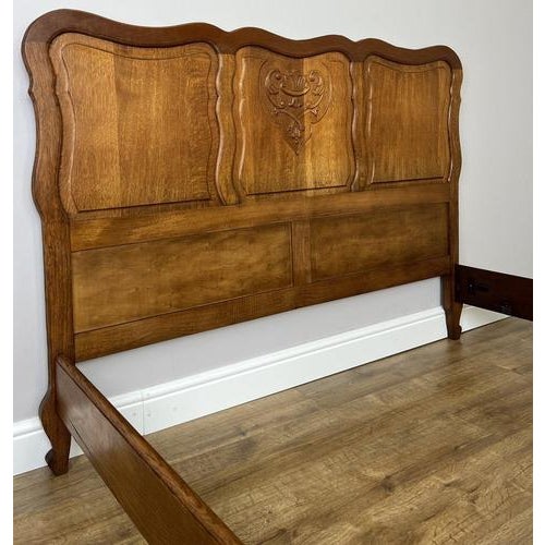 Brown Vintage French Louis XVI Double Bed Frame in Oak For Sale - Image 8 of 11
