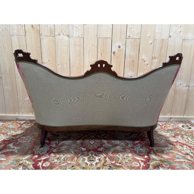 Napoleon III 9-Piece Living Room Set in Mahogany with Rose Fabric For Sale - Image 4 of 11