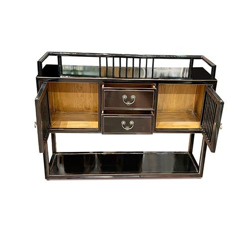 Chinese 1980s Black Lacquer Stand Console Table For Sale - Image 3 of 5
