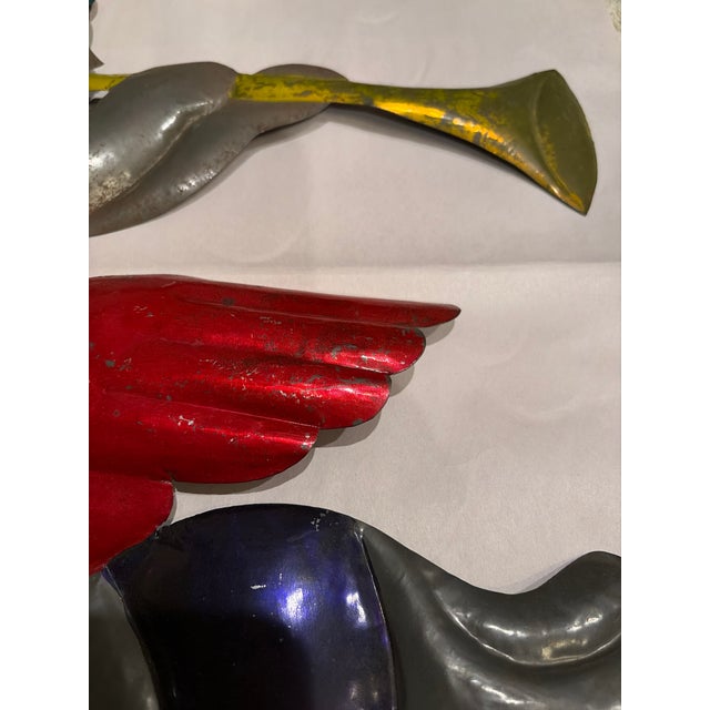 1970s Large Vintage Christmas Trumpet Angels — Pair of Tin Folk Art Holiday Wall Decorations, 23.5ʺ For Sale - Image 5 of 9