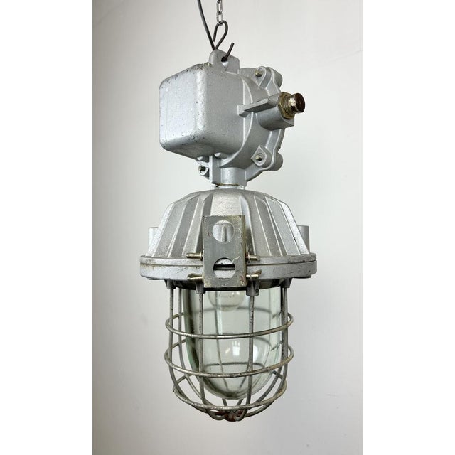 Large Industrial Cast Aluminium Cage Pendant Light, 1970s For Sale - Image 12 of 17