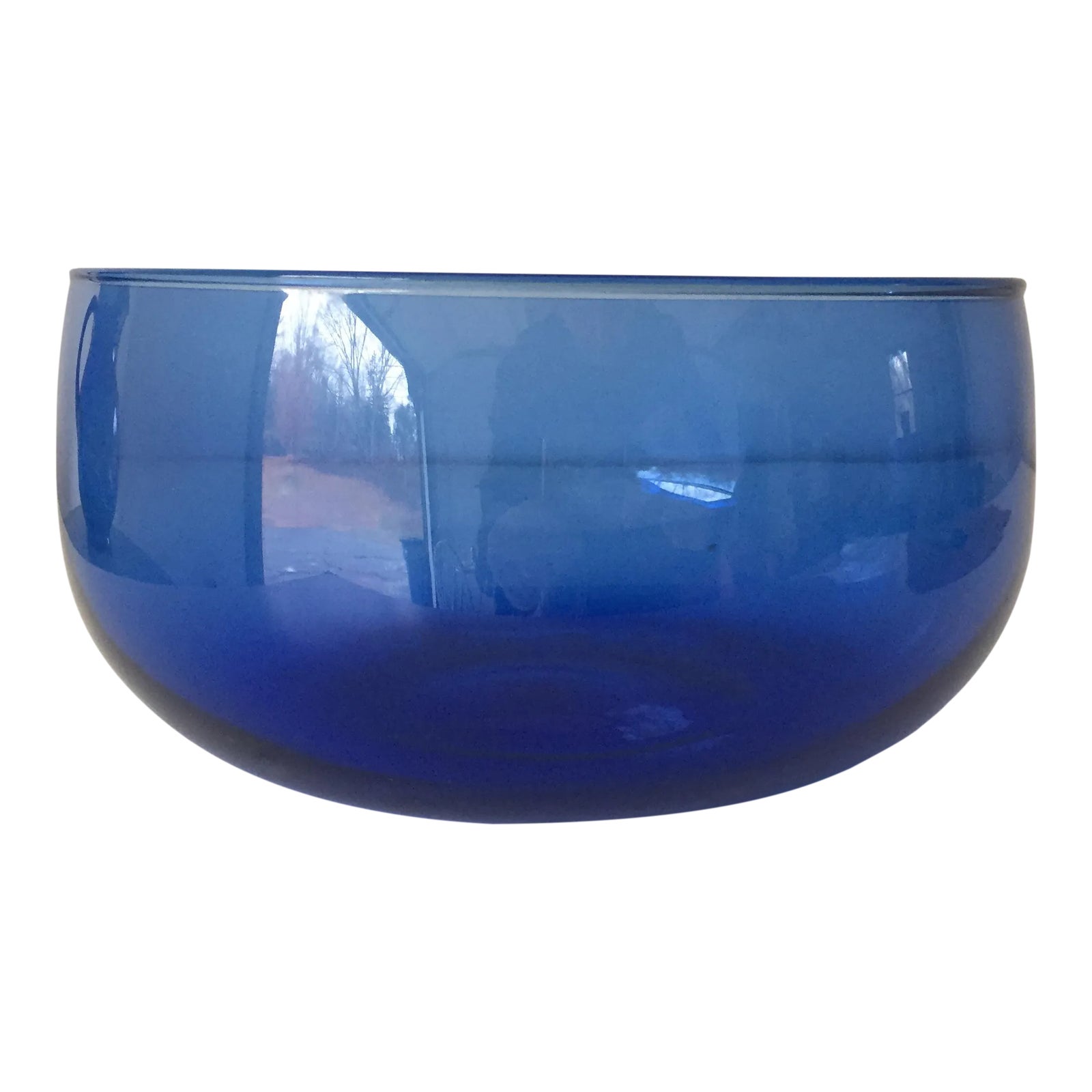 Vintage Blenko Handblown Cobalt Glass Salad Bowl Curved Chairish