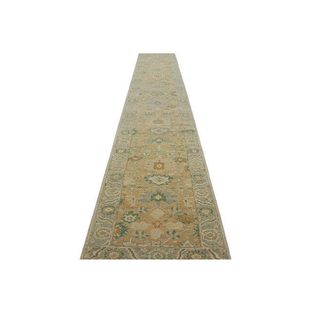 2010s Rug & Kilim’s Modern Oushak Style Extra-Long Runner in Brown and Green With Florals For Sale - Image 5 of 8