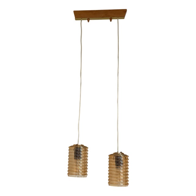 Vintage Ceiling Lamp with Two Amber Shades, 1960s For Sale