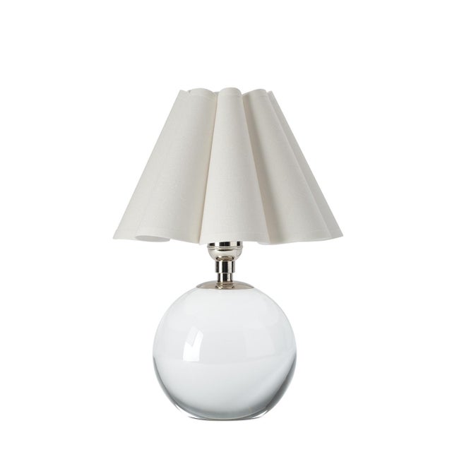 2020s Regina Andrew Giorgio Crystal Mini Lamp, Polished Nickel with Linen Scalloped Shade For Sale - Image 5 of 5