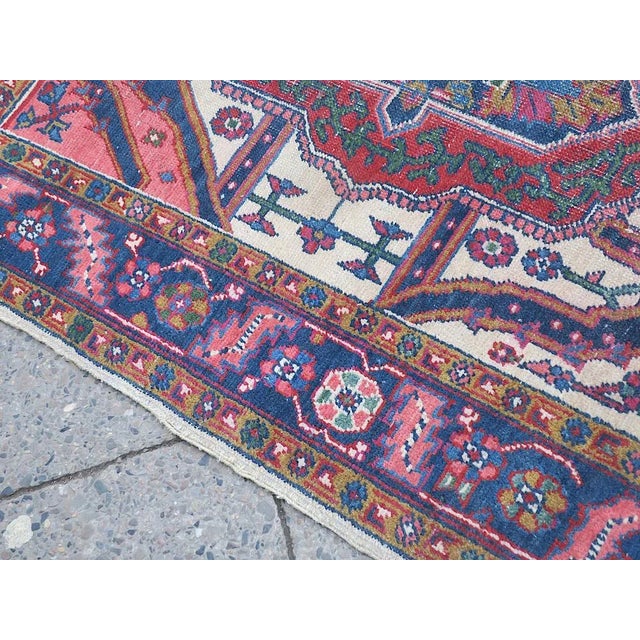 Cream Long Vintage Heriz Runner Rug, 1920s-1930s For Sale - Image 8 of 9