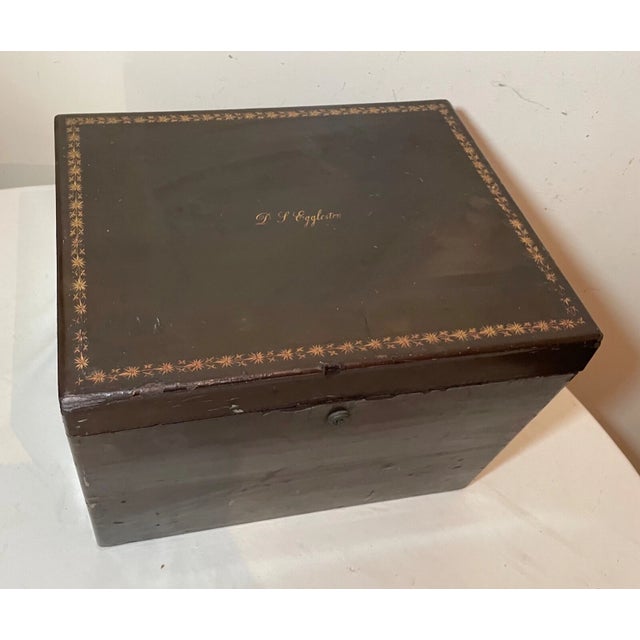 Wood Large Antique 1800's Handmade J Bramah London Lacquered Wood Pewter Humidor Box For Sale - Image 7 of 17