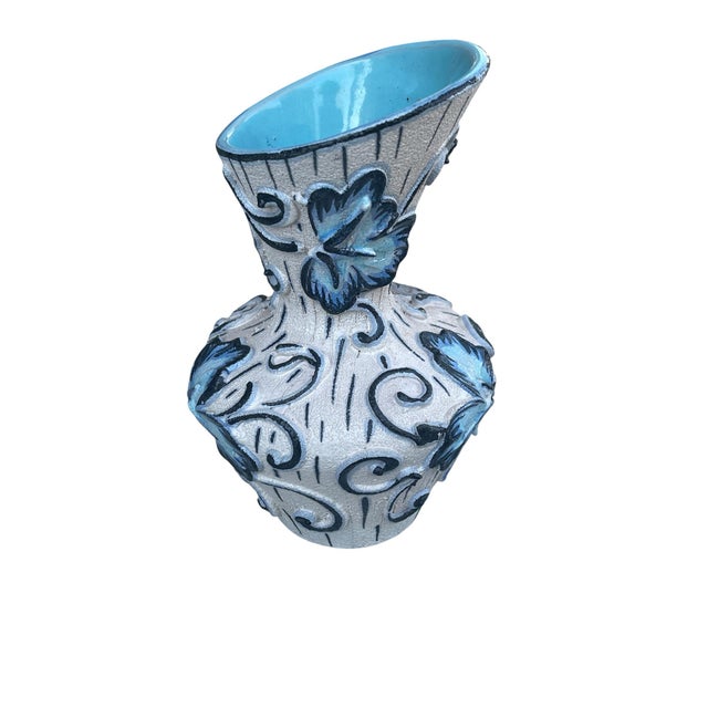 Blue 1960s MCM Italian Abstract Ceramic Vase Art Pottery Lava Glaze-a Pair For Sale - Image 8 of 9