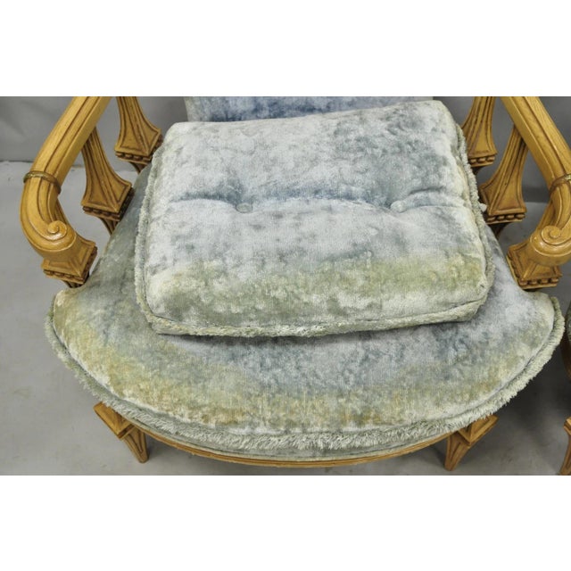 Vintage Hollywood Regency Low Barrel Back Cream Painted Club Lounge Chairs, Pair For Sale - Image 12 of 17