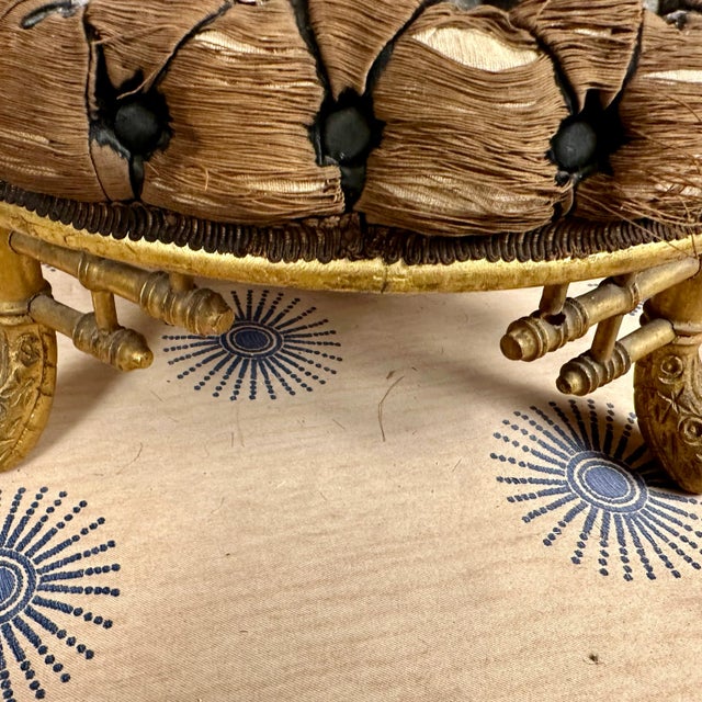 Mid 19th Century English Chinese Chippendale Giltwood Faux Bamboo Footstool For Sale - Image 4 of 10