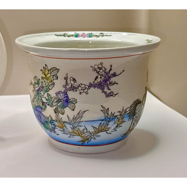 Chinoiserie Porcelain Planter With Water Tray For Sale - Image 4 of 12