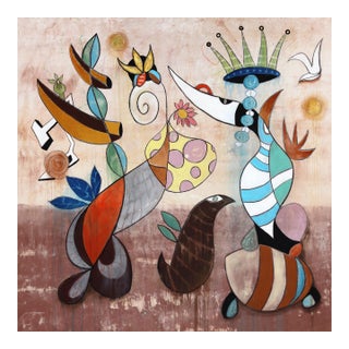 Jits on a Wire - Abstract Modern Organic Shape Mixed Media Artwork on Canvas by Rue Bootay For Sale