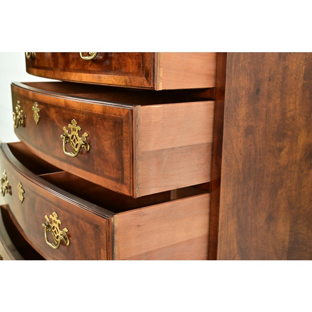Wood Henredon Georgian Mahogany and Burl Wood Highboy Dresser For Sale - Image 7 of 14
