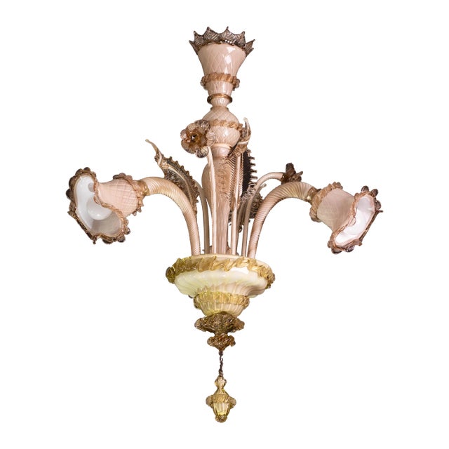 Vintage Venetian Bicolor Chandelier, Murano Glass, 1950s For Sale