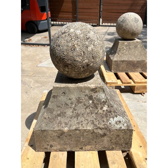 Pair of 18th Century French Carved Limestone Pillar Ball Finials For Sale - Image 15 of 18