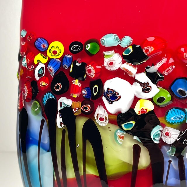 Large vintage Murano vase Murrina made in Italy in the 1980s. There is an engraving "Murano 07" on the bottom of the vase....