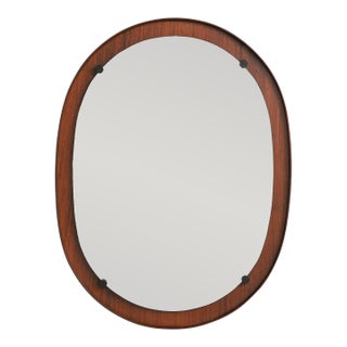 Italian Oval Rosewood Wall Mirror, 1960s For Sale