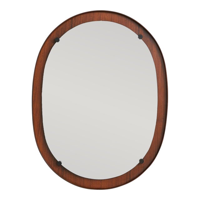 Italian Oval Rosewood Wall Mirror, 1960s For Sale