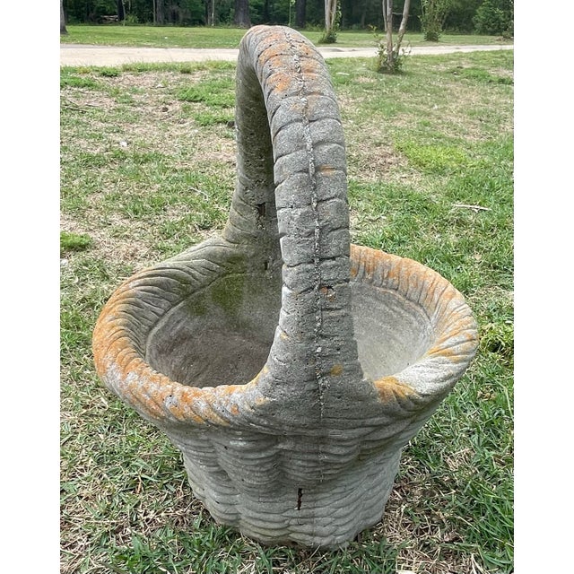Vintage Concrete Basket Shaped Planter For Sale - Image 4 of 8