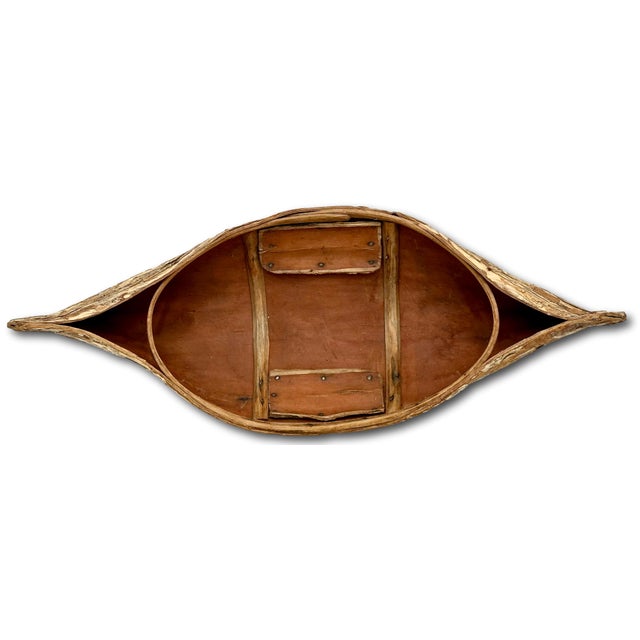 Excellent Large Size Antique Hand Made Maine Indian Tree Bark Canoe Model - 22 Inches Long For Sale - Image 11 of 18