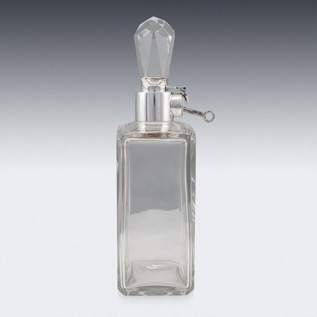 20th Century English Solid Silver & Glass Spirit Decanter with Lock & Key, 1920s For Sale - Image 6 of 14