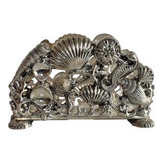 Vintage Godinger Seashell Seahorse Starfish Napkin Holder Silver Plate For Sale