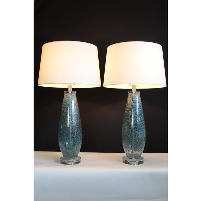 Mid 20th Century Mezza Murano Style Aqua Frost Lamps - a Pair For Sale - Image 14 of 14