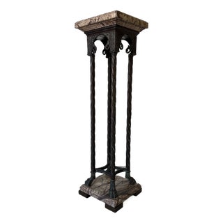 Vintage Neoclassical - Style Brass & Marble Pedestal With Twisted Columns and Claw Feet For Sale