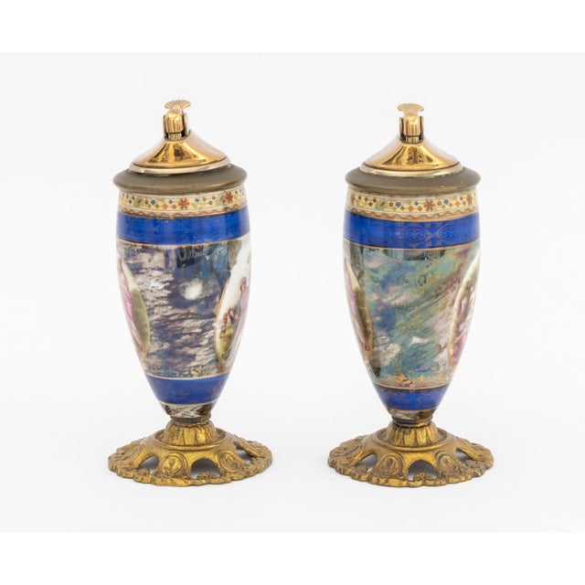 French Porcelain Table Lighters, Pair For Sale In New York - Image 6 of 9
