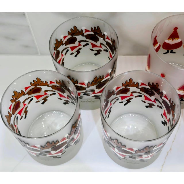 Transparent Vintage Culver LTD Christmas Santa & Reindeer Frosted Tumblers, Set of 6 For Sale - Image 8 of 10