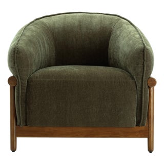 Piedmont Upcycled Chenille Olive Green Accent Chair For Sale