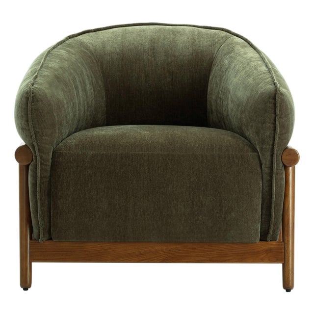 Piedmont Upcycled Chenille Olive Green Accent Chair For Sale