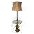 Vintage Hollywood Regency Tall Glass Top Amber Brass Palm Leaf Black Side Table Floor Lamp For Sale