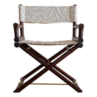 1970s McGuire Director's X-Chair in Off-White Textured Cotton For Sale