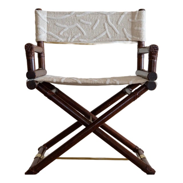 1970s McGuire Director's X-Chair in Off-White Textured Cotton For Sale