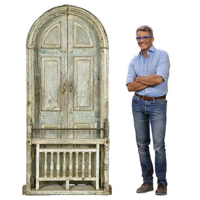 Indian Door in Patinated Solid Wood with Balustrade For Sale - Image 3 of 10