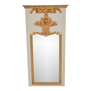 Gustavian Style Louis XV Giltwood Grey Painted Trumeau Mirror For Sale