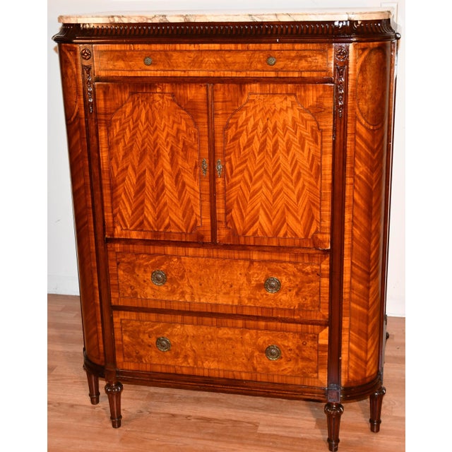 1900 Antique French Louis XVI Satinwood & Burl Walnut Marble Top Dresser For Sale - Image 13 of 13