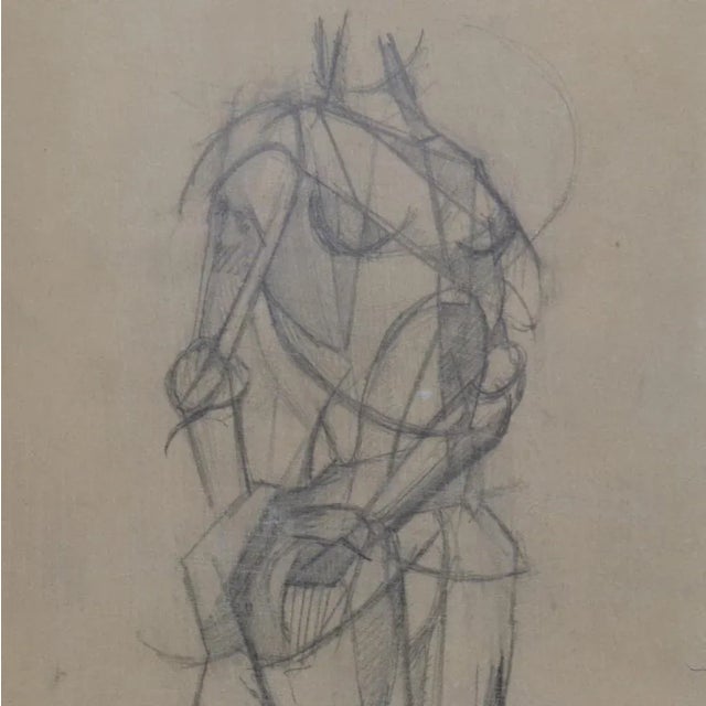 Textile Cubist Style Female Studies of Life Drawings, Early 20th Century, Set of 2 For Sale - Image 7 of 13