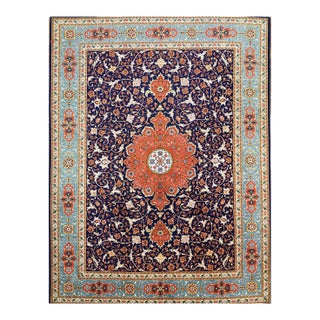 Antique Persian Tabriz Wool 10X13 Navy, Orange & Teal Handmade Area Rug #9902146 For Sale