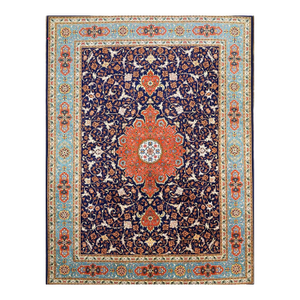 Antique Persian Tabriz Wool 10X13 Navy, Orange & Teal Handmade Area Rug #9902146