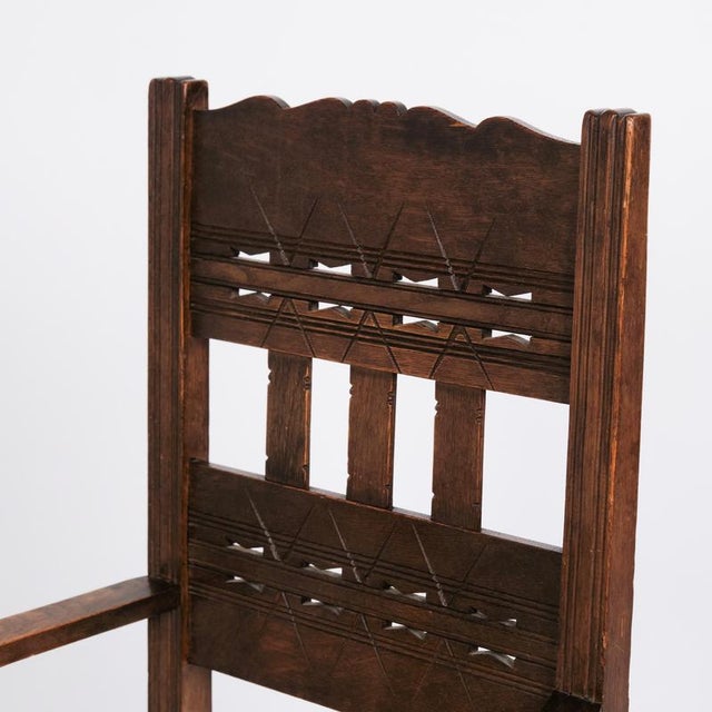 1930s Antique Armchair in Oak with Striped Upholstery, 1930s For Sale - Image 5 of 10