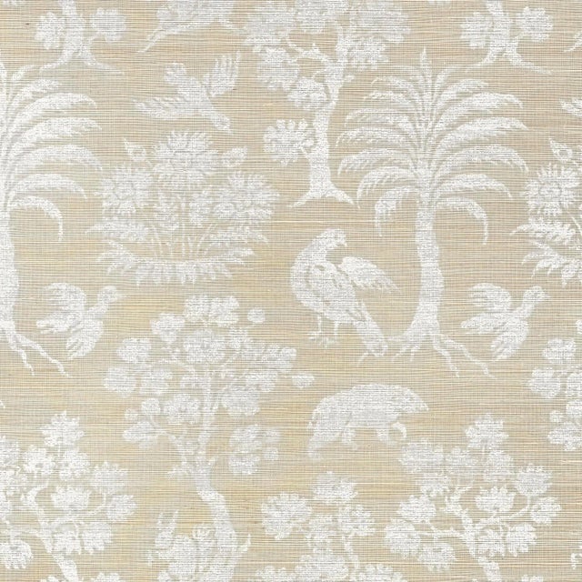 Sample - Schumacher Woodland Silhouette Sisal Wallpaper in Fog For Sale