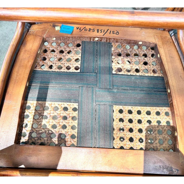 Wood Pair of 1980s Chinese Chippendale Faux Bamboo Armchairs With Cane Seats For Sale - Image 7 of 14