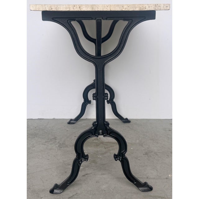 Mid 20th Century French Modern Wrought Iron & Travertine Rectangular Bistro/Garden Table For Sale - Image 5 of 5