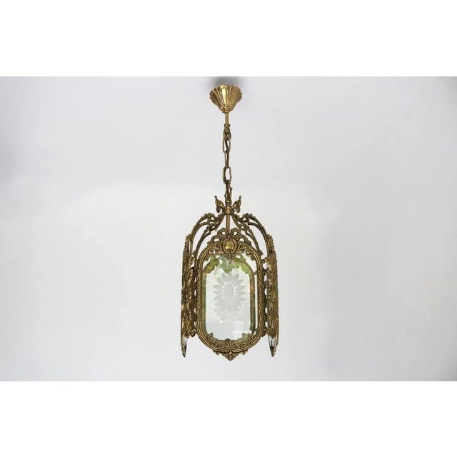 French Louis XVI Style Brass and Etched Glass Lantern, 1950s For Sale - Image 12 of 12