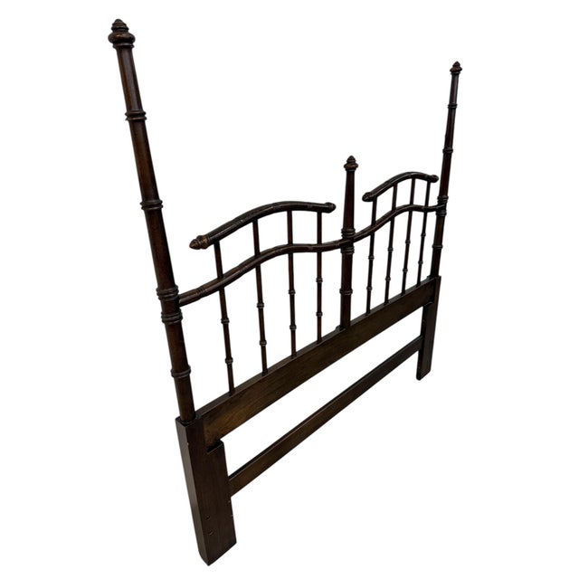 This listing is for a Vintage Queen Size Faux Bamboo Dark Walnut Headboard. Featuring solid wood construction, faux bamboo...